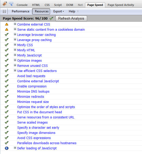 PageSpeed after optimization